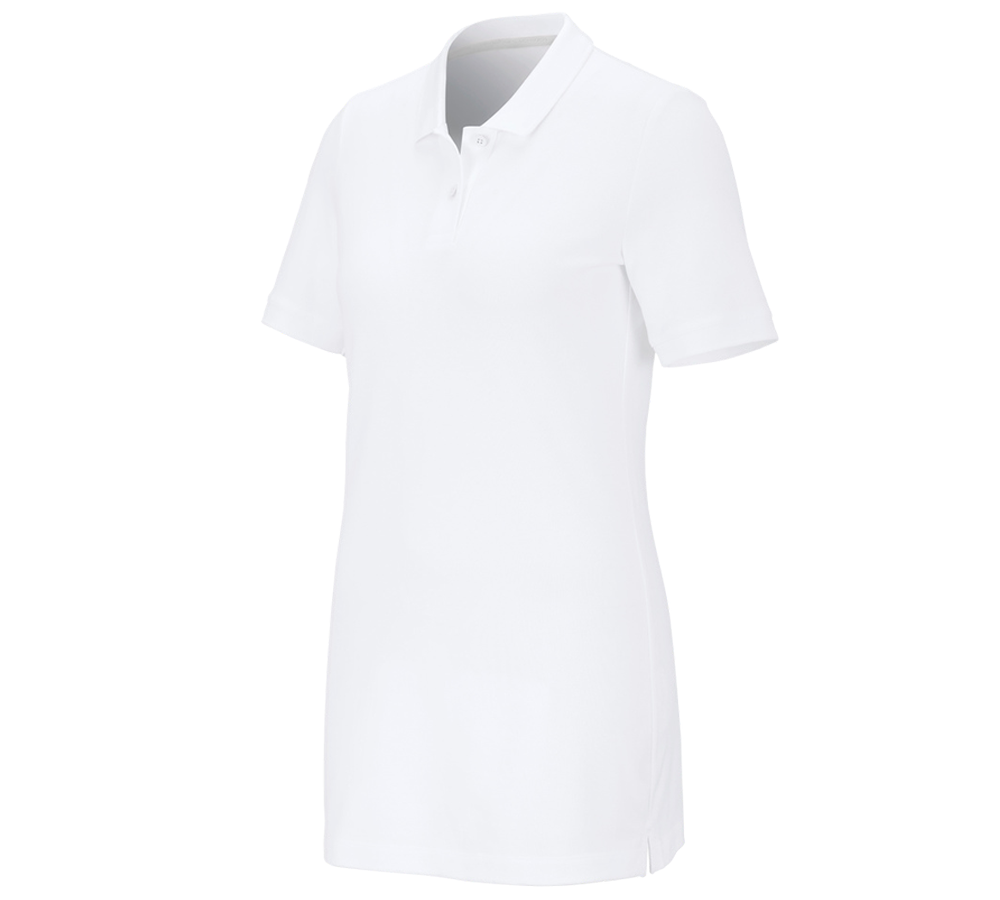 Themen: e.s. Piqué-Polo cotton stretch, Damen, long fit + weiß