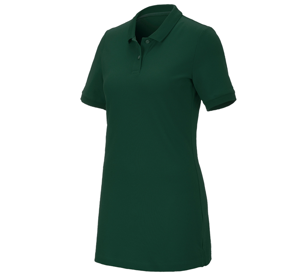 Shirts & Co.: e.s. Piqué-Polo cotton stretch, Damen, long fit + grün