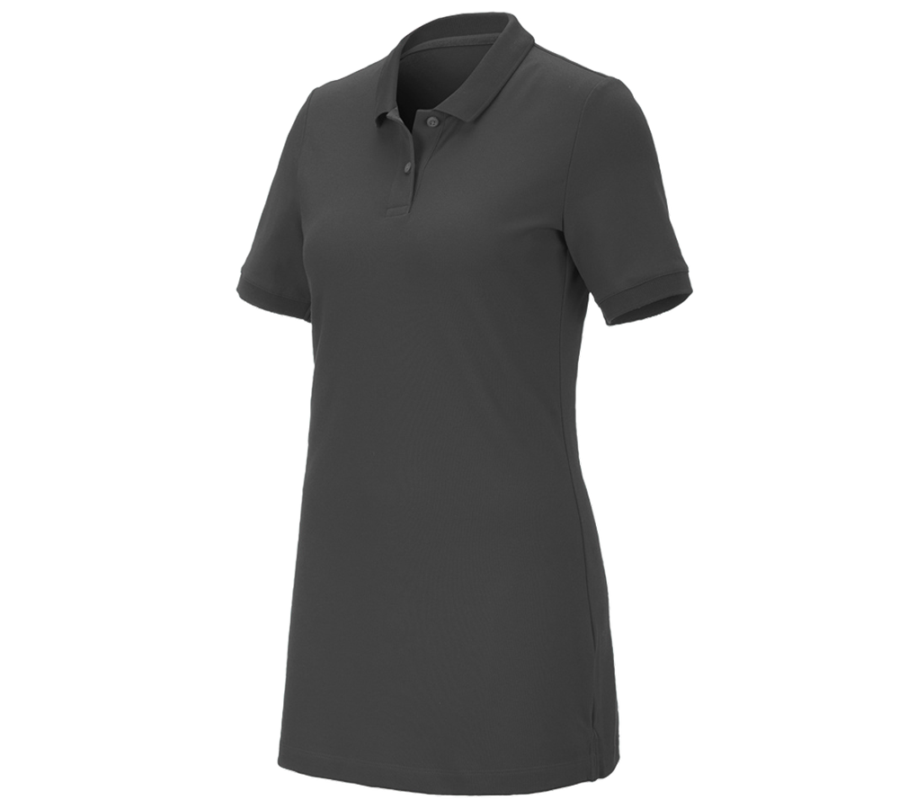 Shirts & Co.: e.s. Piqué-Polo cotton stretch, Damen, long fit + anthrazit