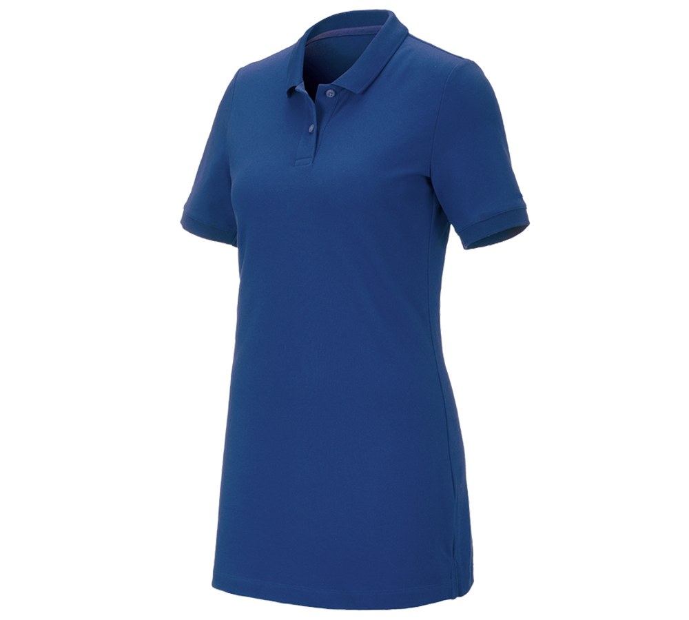 Shirts & Co.: e.s. Piqué-Polo cotton stretch, Damen, long fit + alkaliblau