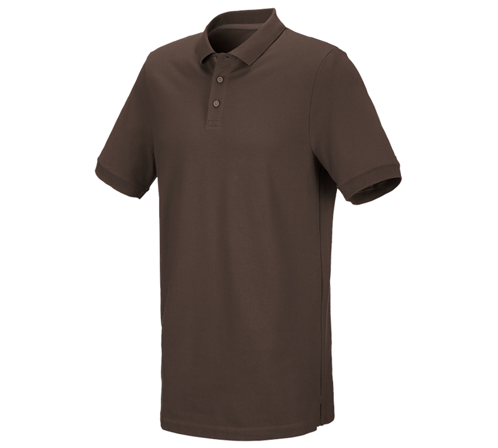 Shirts, Pullover & more: e.s. Piqué-Polo cotton stretch, long fit + chestnut