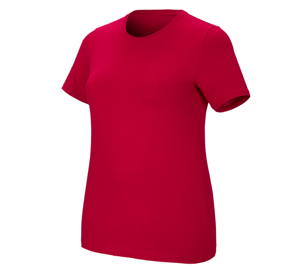 Topics: e.s. T-shirt cotton stretch, ladies', plus fit + fiery red