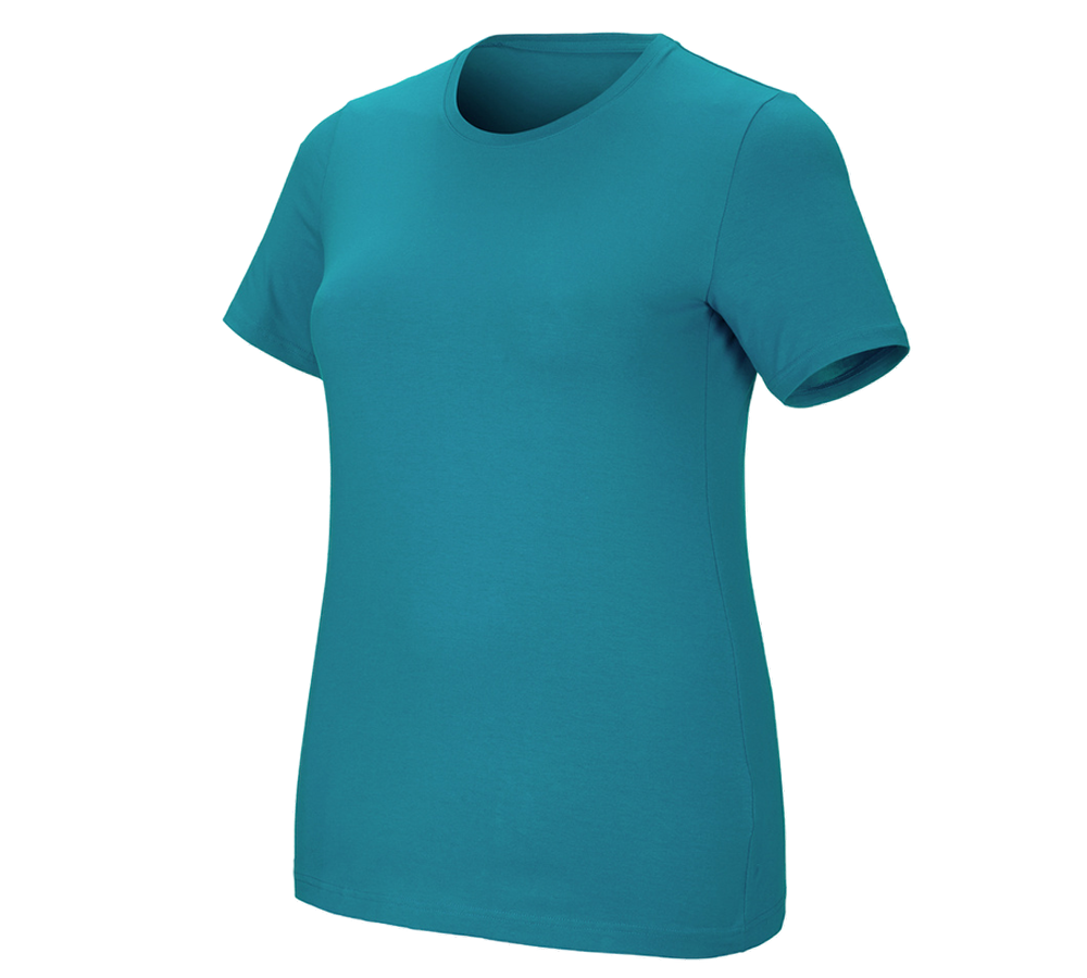Gardening / Forestry / Farming: e.s. T-shirt cotton stretch, ladies', plus fit + ocean