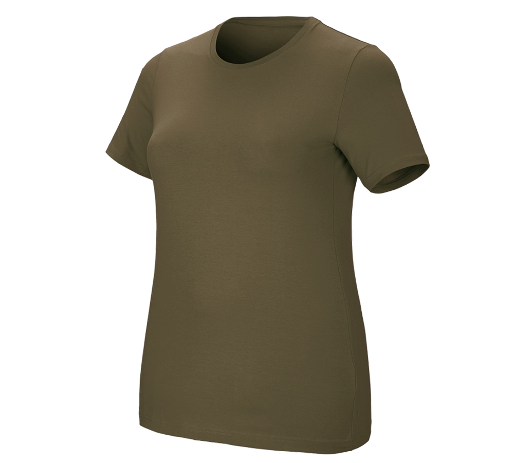 Shirts, Pullover & more: e.s. T-shirt cotton stretch, ladies', plus fit + mudgreen