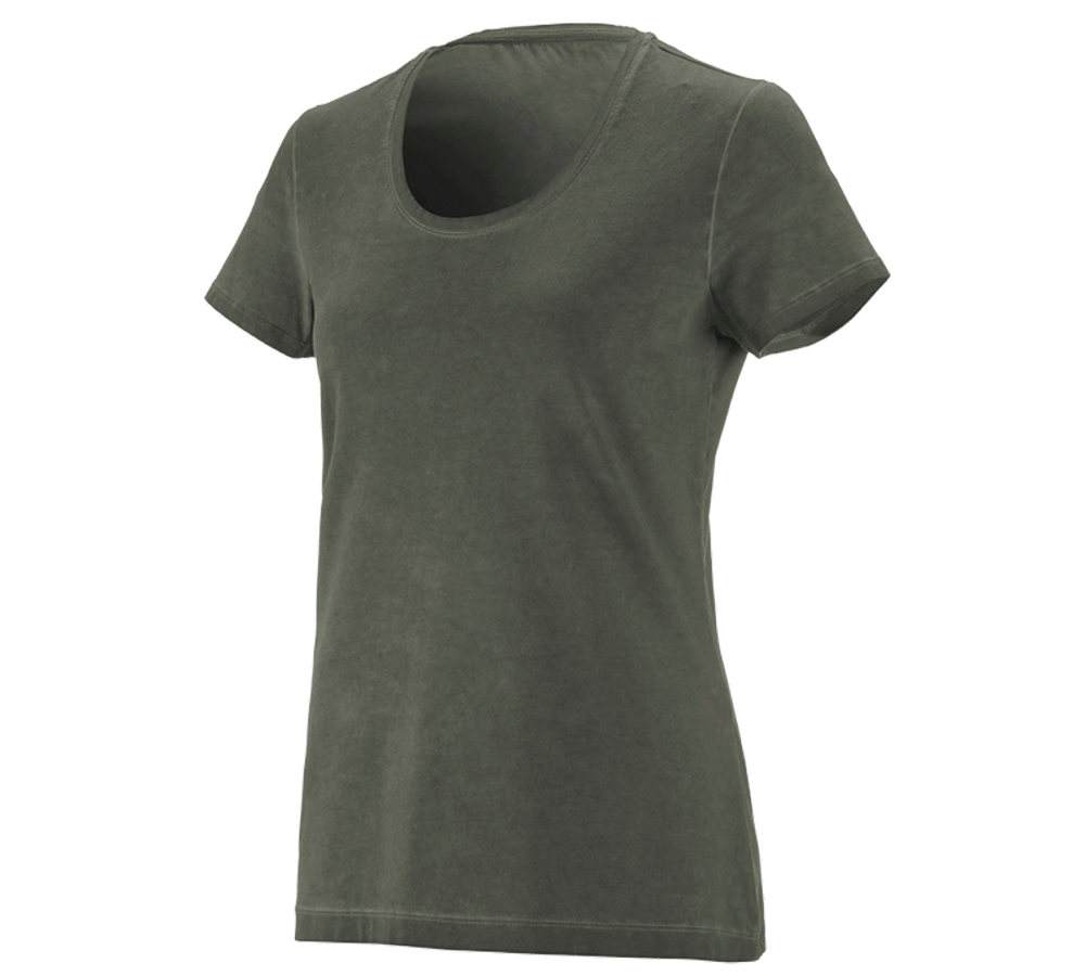 Shirts & Co.: e.s. T-Shirt vintage cotton stretch, Damen + tarngrün vintage