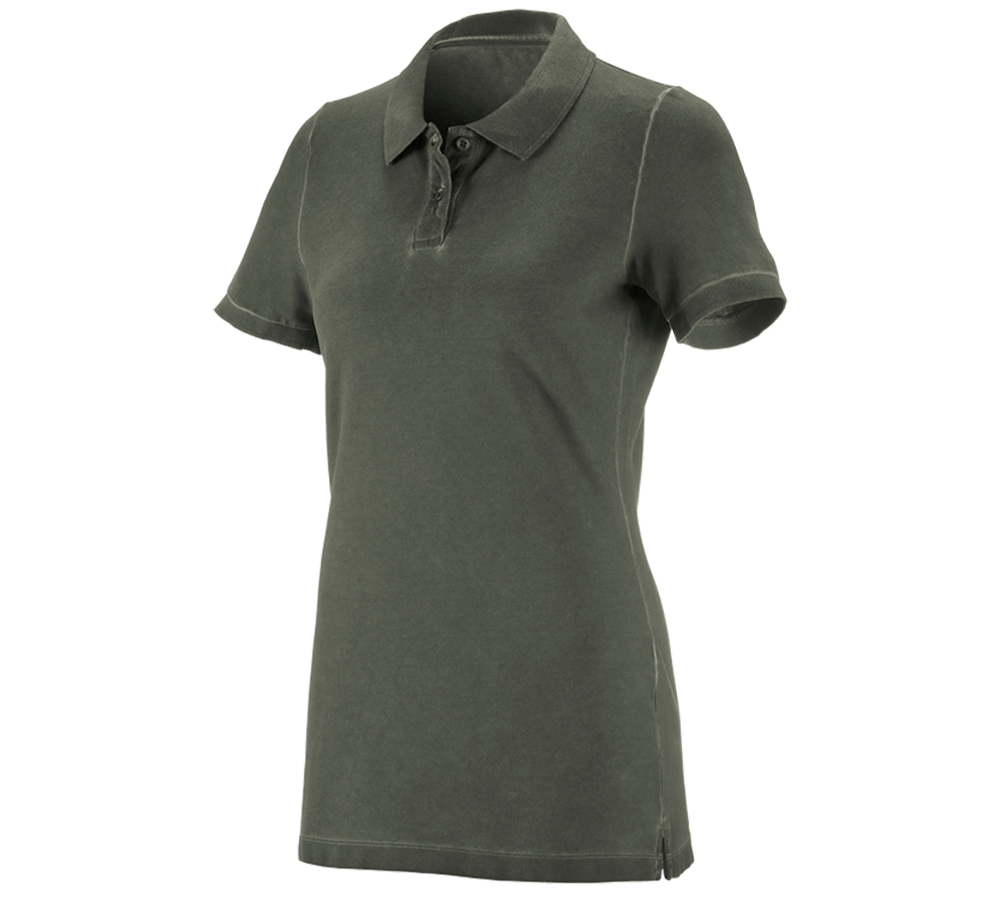 Shirts & Co.: e.s. Polo-Shirt vintage cotton stretch, Damen + tarngrün vintage