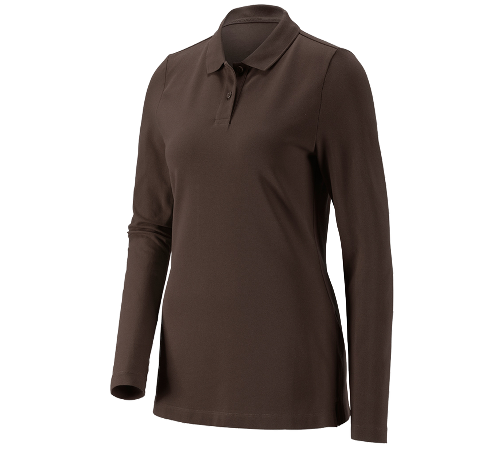 Shirts, Pullover & more: e.s. Pique-Polo longsleeve cotton stretch,ladies' + chestnut