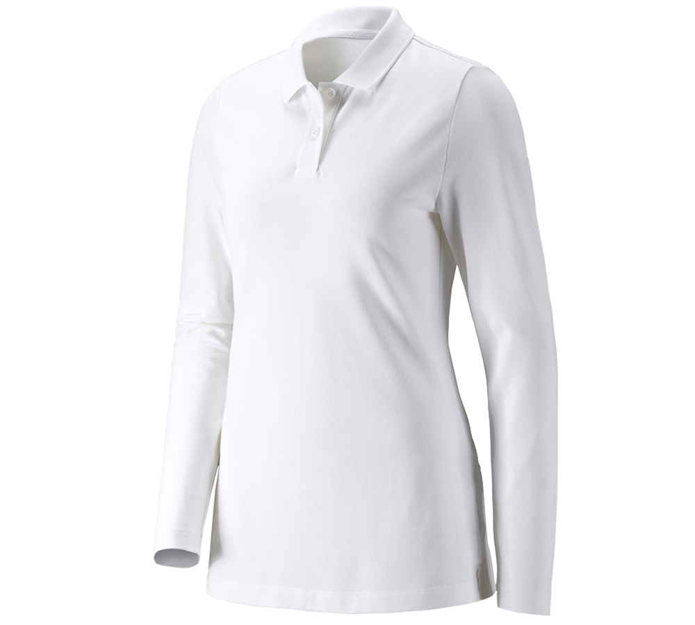 Shirts & Co.: e.s. Piqué-Polo Longsleeve cotton stretch,Damen + weiß
