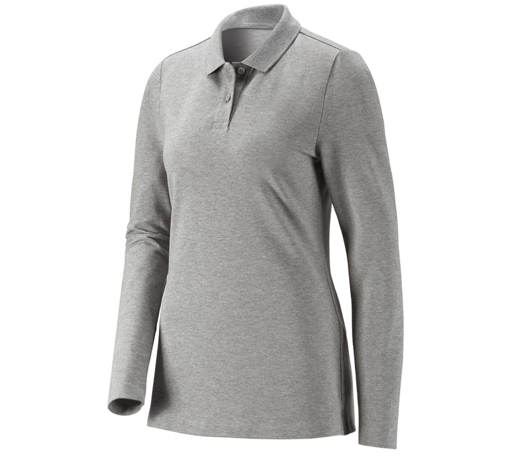 Shirts, Pullover & more: e.s. Pique-Polo longsleeve cotton stretch,ladies' + grey melange