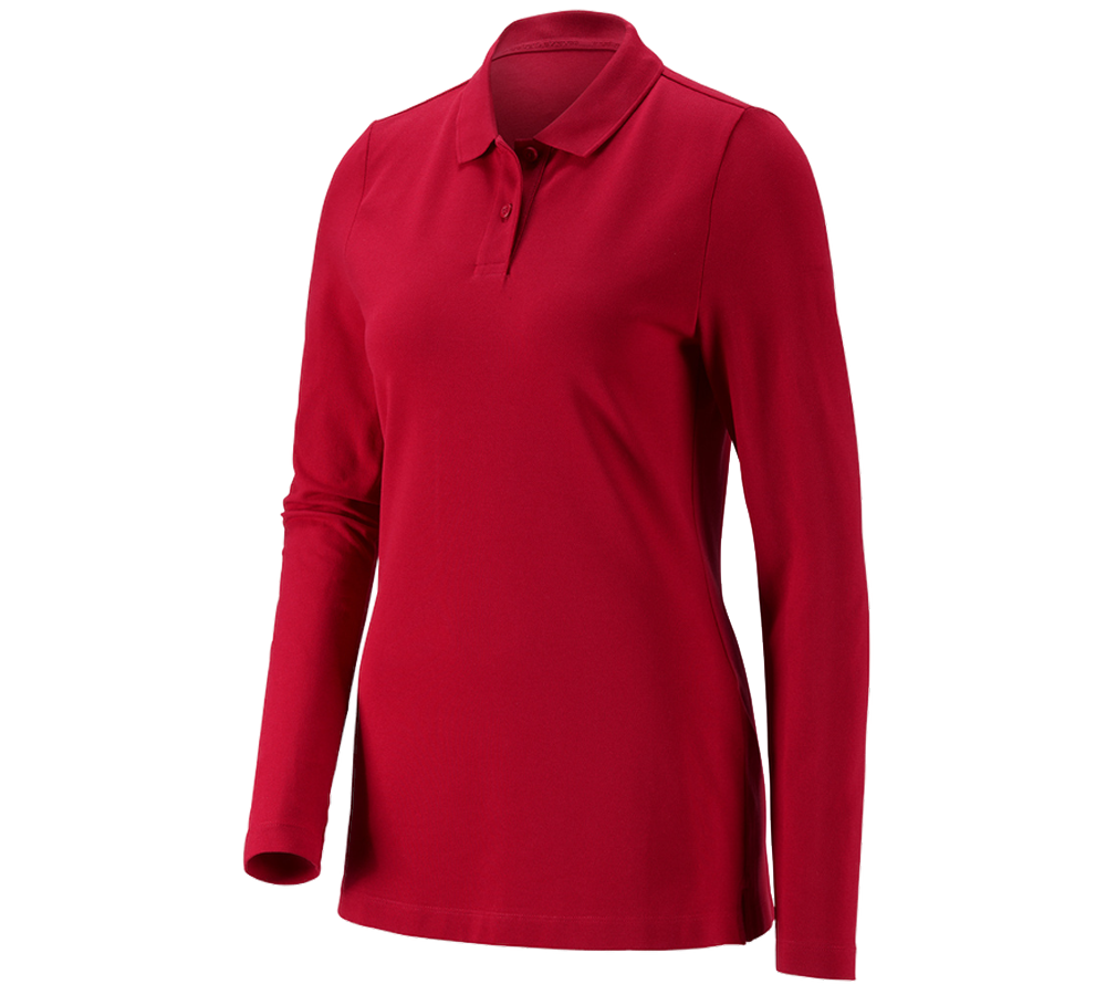 Shirts & Co.: e.s. Piqué-Polo Longsleeve cotton stretch,Damen + feuerrot