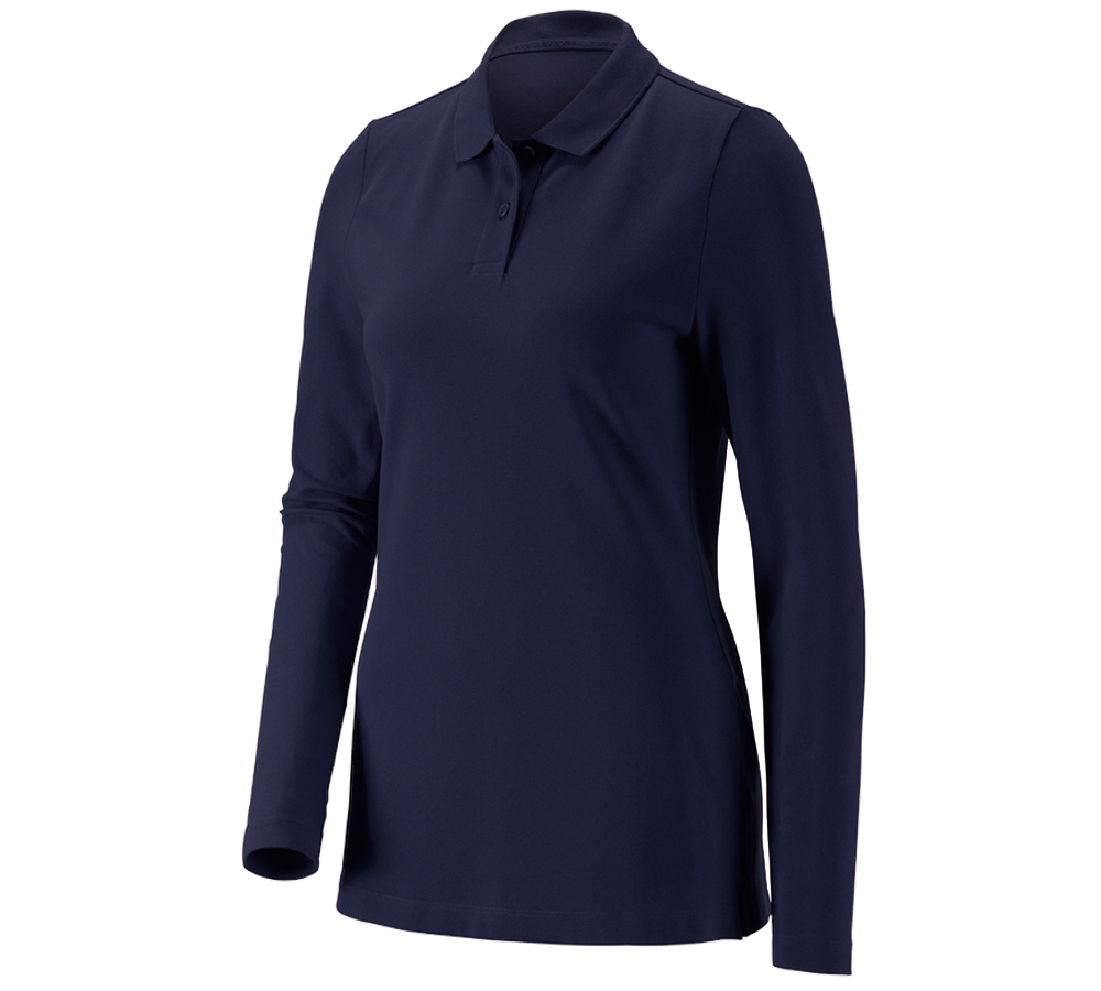 Shirts & Co.: e.s. Piqué-Polo Longsleeve cotton stretch,Damen + dunkelblau