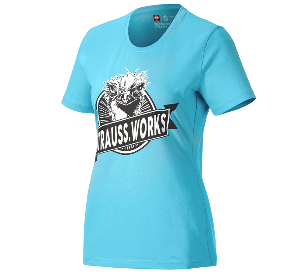 Hauts: e.s. T-shirt strauss works, femmes + lapis turquoise