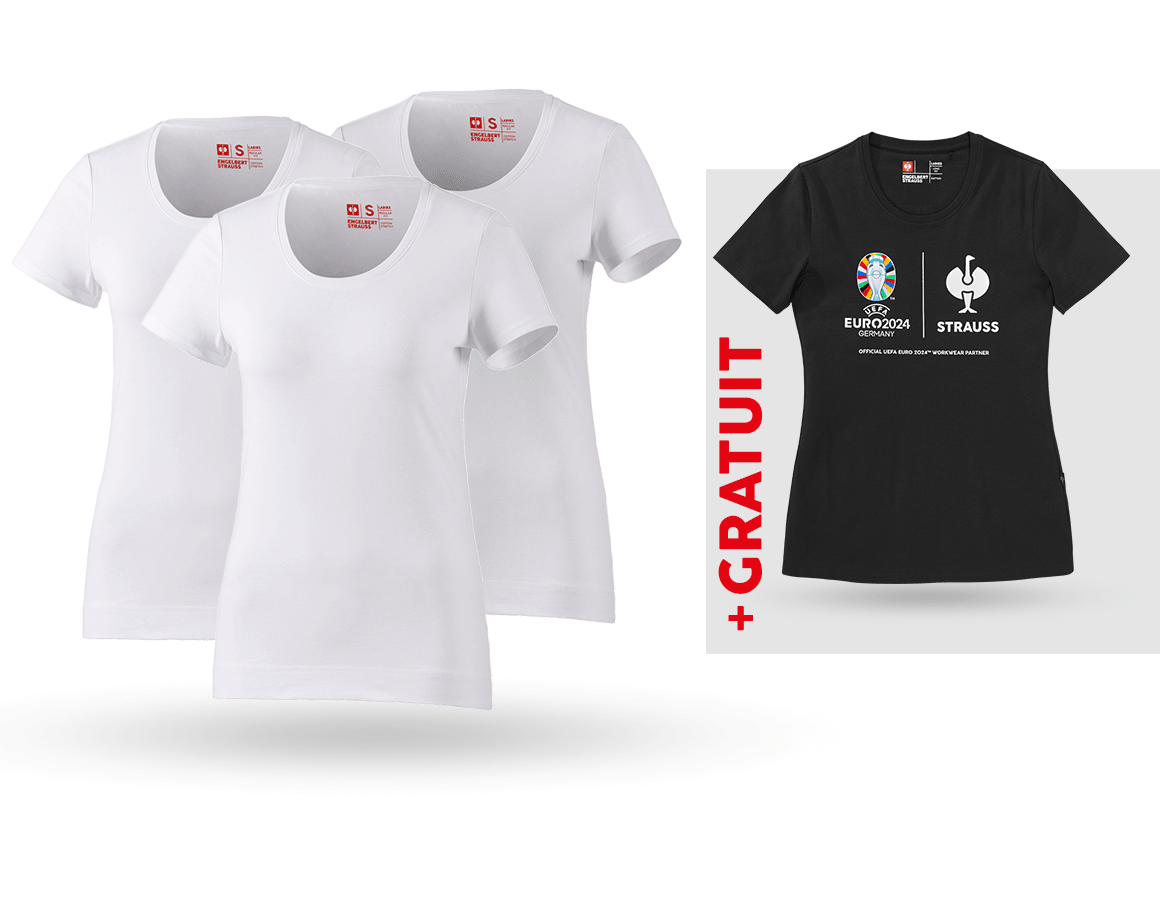 Vêtements: KIT : 3x T-shirt cotton stretch, femmes + shirt + blanc