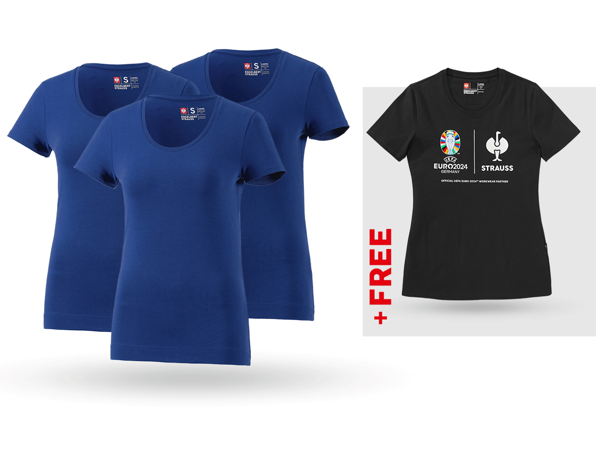 Shirts, Pullover & more: SET: 3x women's T-Shirt cotton stretch + Shirt + royal
