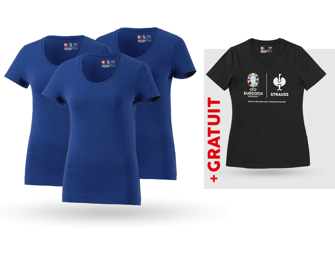 Vêtements: KIT : 3x T-shirt cotton stretch, femmes + shirt + bleu royal