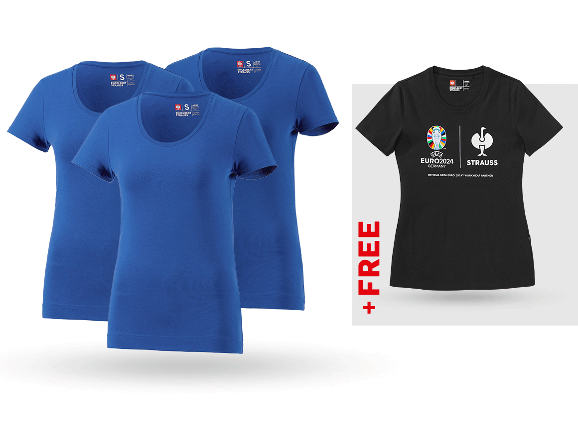 Shirts, Pullover & more: SET: 3x women's T-Shirt cotton stretch + Shirt + gentianblue