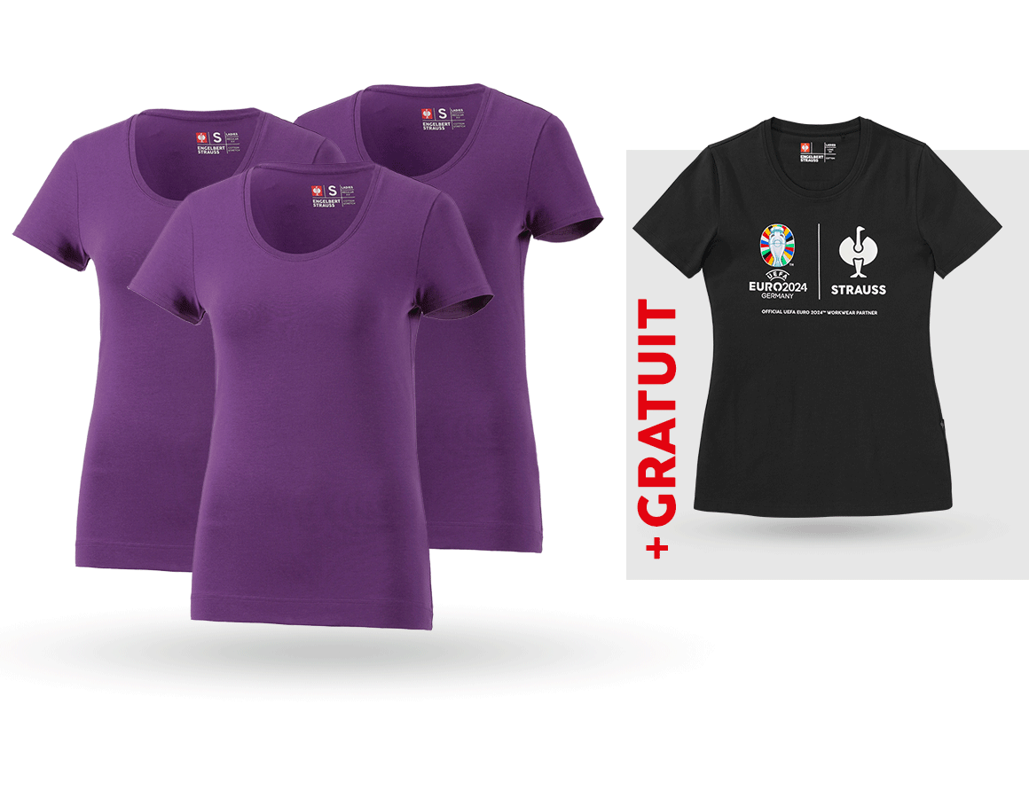 Vêtements: KIT : 3x T-shirt cotton stretch, femmes + shirt + violet