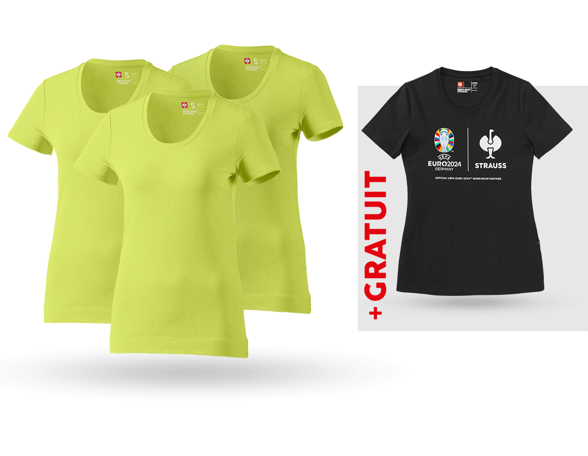 Vêtements: KIT : 3x T-shirt cotton stretch, femmes + shirt + vert mai