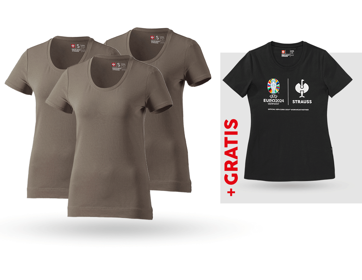 Shirts & Co.: SET: 3x T-Shirt cotton stretch, Damen + Shirt + stein