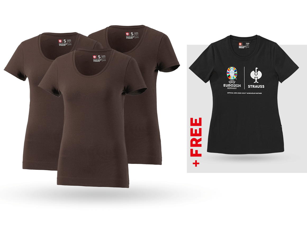 Shirts, Pullover & more: SET: 3x women's T-Shirt cotton stretch + Shirt + chestnut