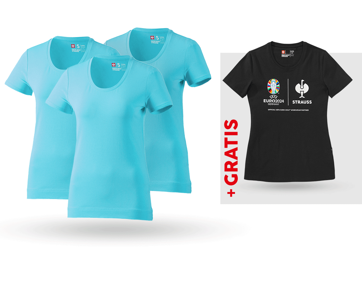 Kollaborationen: SET: 3x T-Shirt cotton stretch, Damen + Shirt + capri