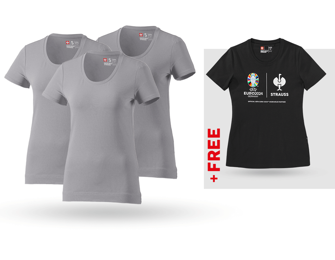 Shirts, Pullover & more: SET: 3x women's T-Shirt cotton stretch + Shirt + platinum
