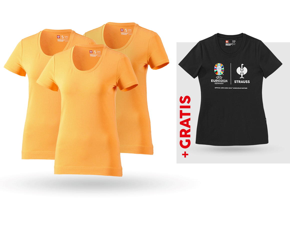 Shirts & Co.: SET: 3x T-Shirt cotton stretch, Damen + Shirt + hellorange