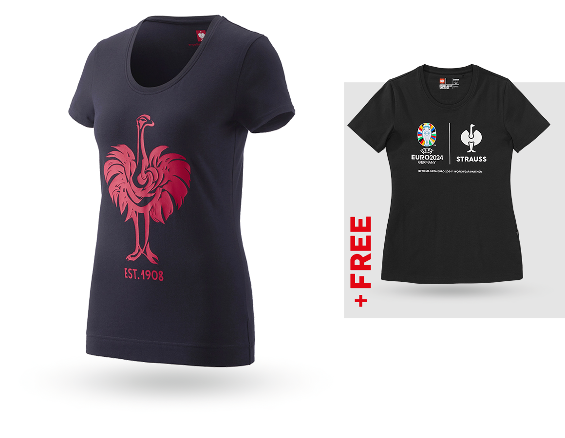 Clothing: SET: e.s. T-shirt 1908, ladies' + free Shirt + navy/berry