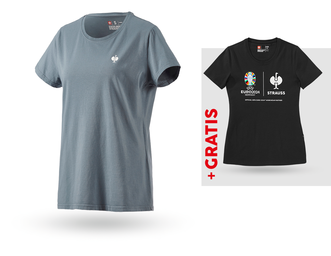 Shirts & Co.: SET:T-Shirt e.s.motion ten pure,Damen+Gratis Shirt + rauchblau vintage
