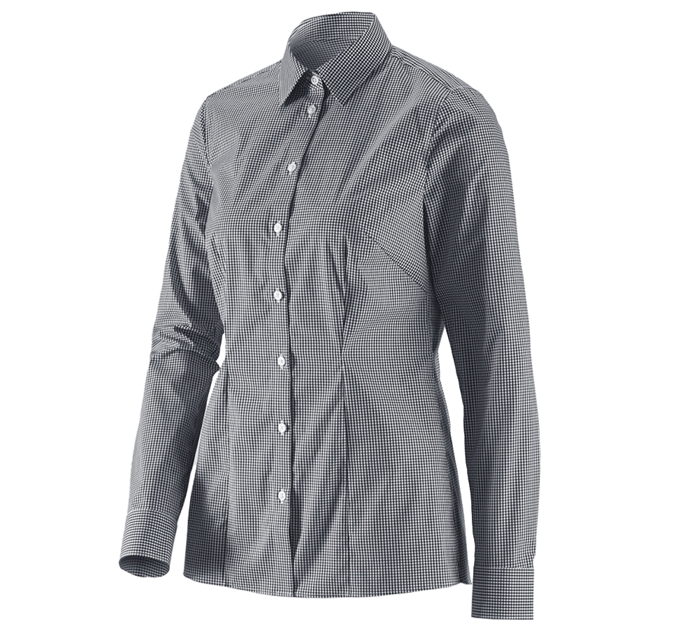 Shirts & Co.: e.s. Business Bluse cotton stretch, Damen reg. fit + schwarz kariert