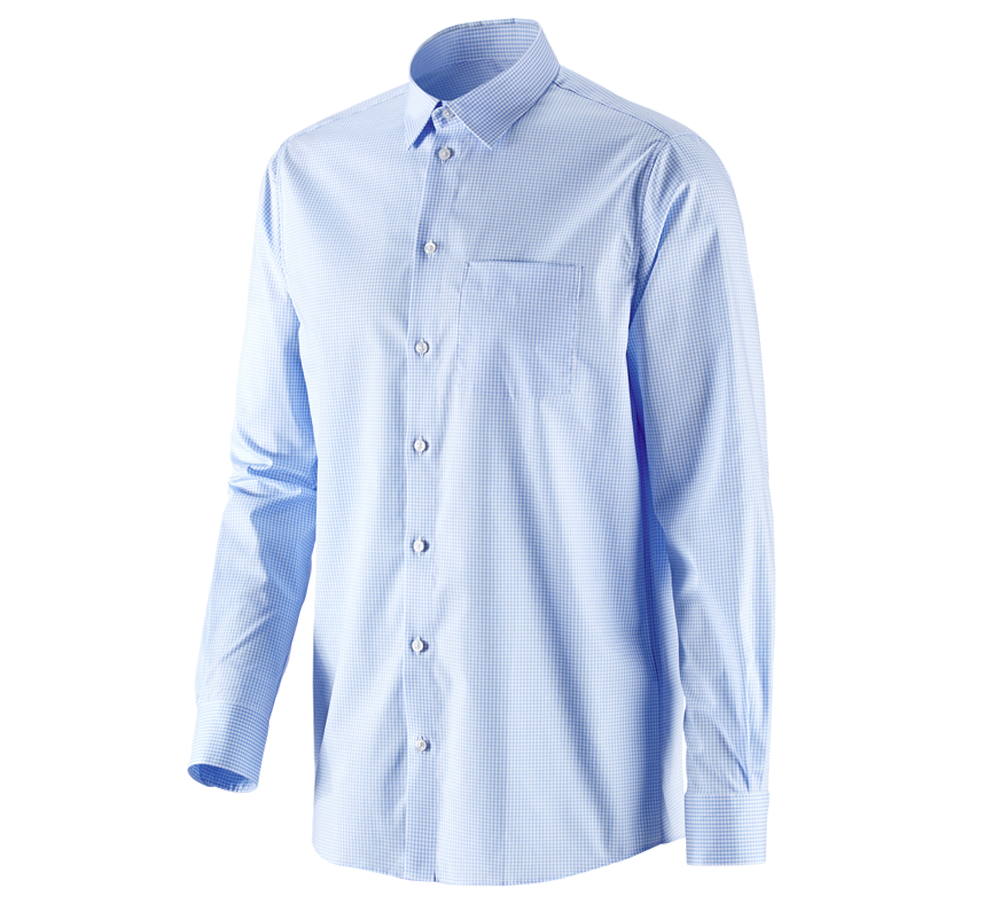 Hauts: e.s. Chemise de travail cotton stretch comfort fit + bleu glacial à carreaux