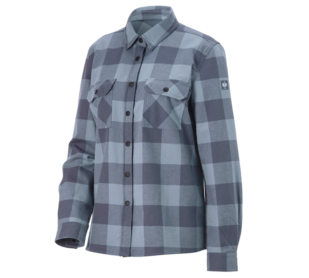 Clothing: Check shirt e.s.iconic, ladies' + carnation blue/oxidblue