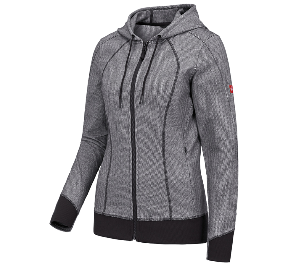 Work Jackets: e.s. Functional hooded jacket herringbone, ladies + black