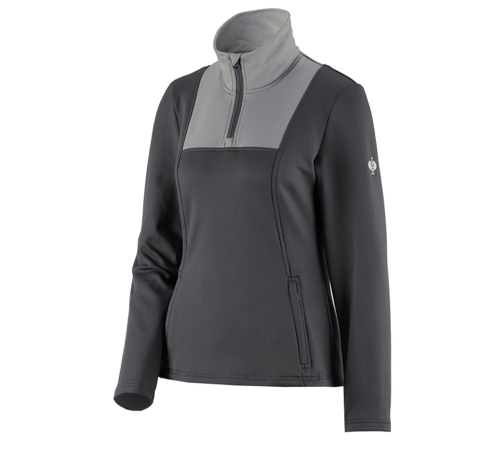 Shirts, Pullover & more: Funct.Troyer thermo stretch e.s.concrete, ladies‘ + anthracite/pearlgrey