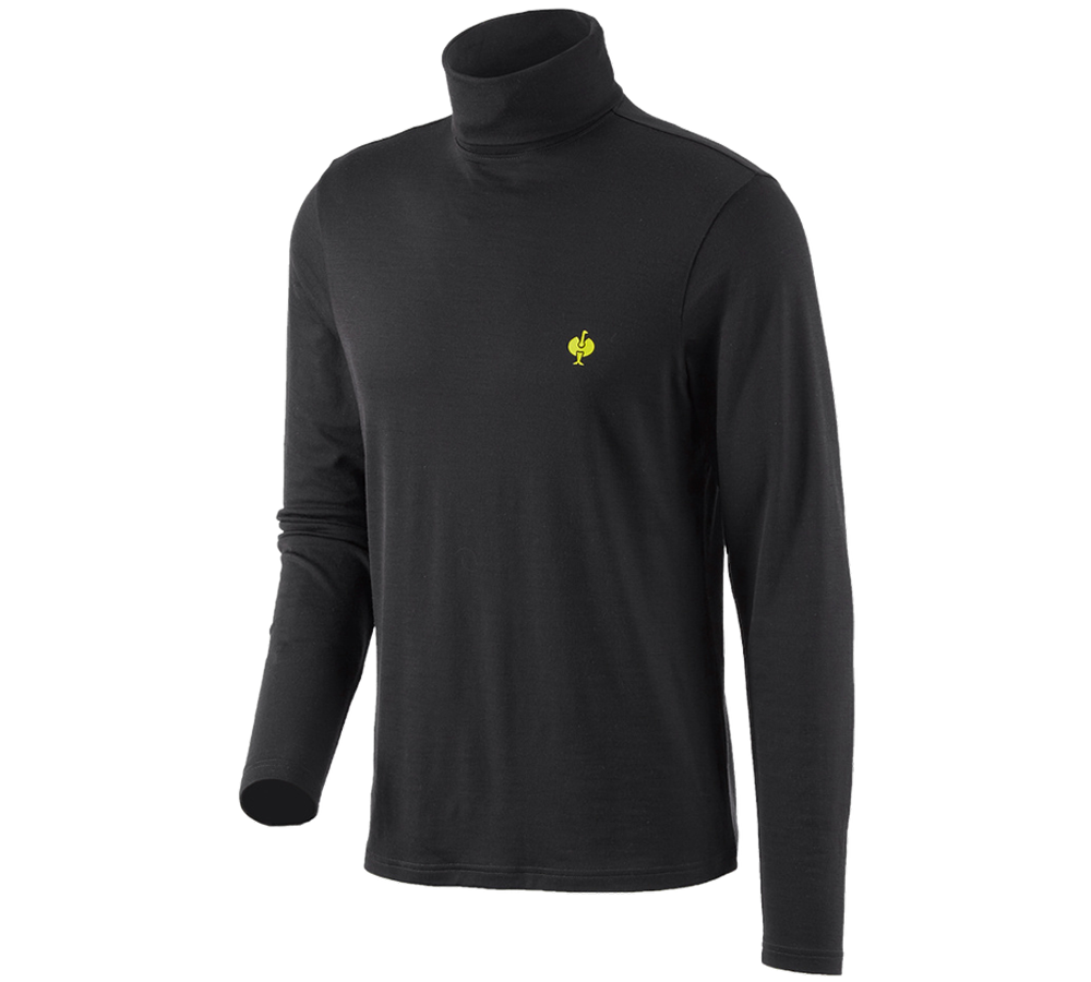 Shirts, Pullover & more: Turtle neck shirt Merino e.s.trail + black/acid yellow