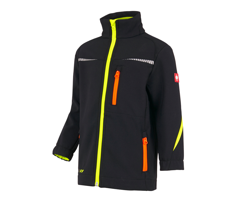 Jackets: Softshell jacket e.s.motion 2020, children's + black/high-vis yellow/high-vis orange