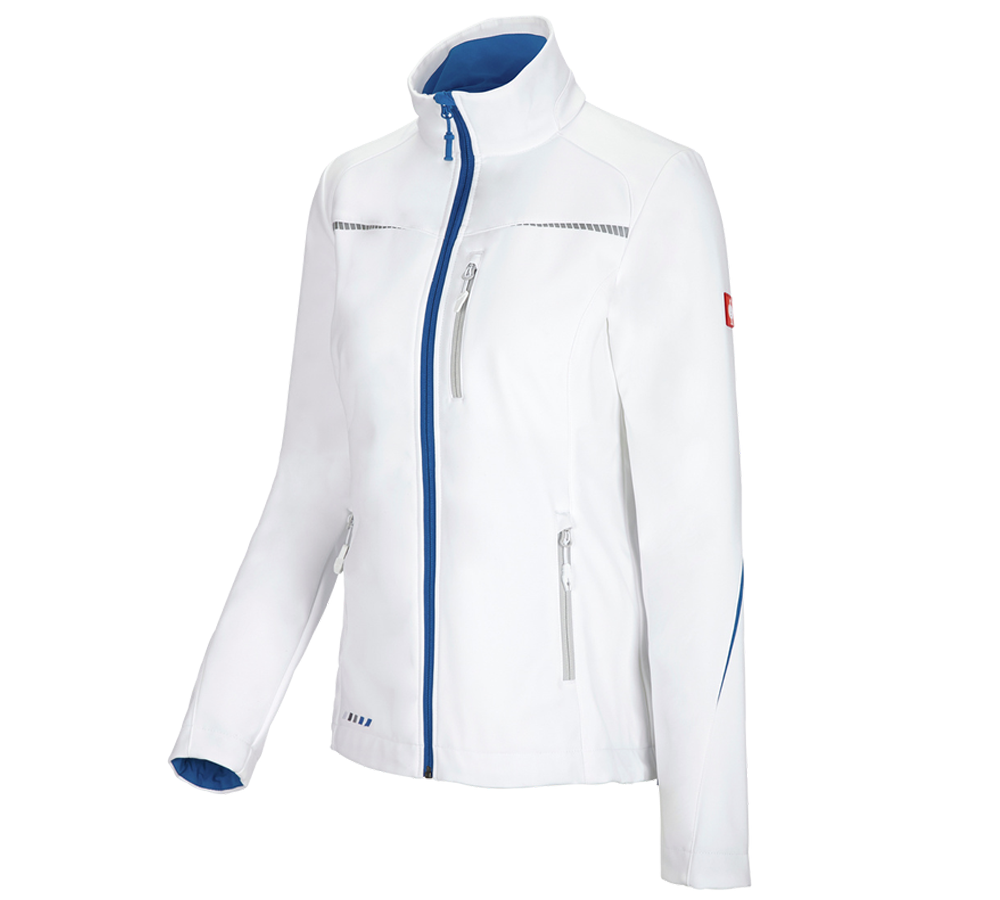 Work Jackets: Softshell jacket e.s.motion 2020, ladies' + white/gentian blue