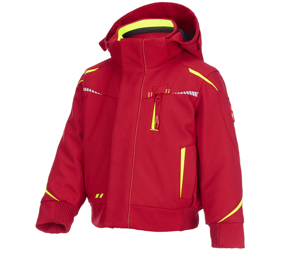 Jackets: Winter softshell jacket e.s.motion 2020,children's + fiery red/high-vis yellow