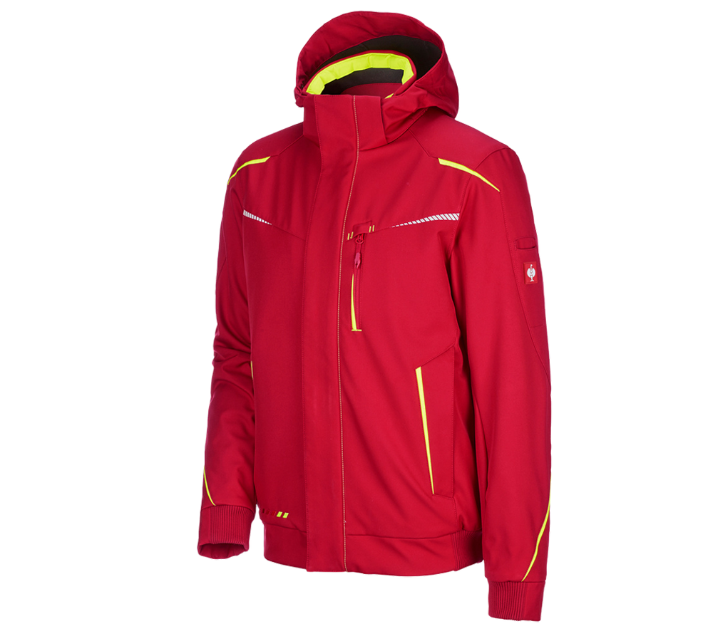 Work Jackets: Winter softshell jacket e.s.motion 2020, men's + fiery red/high-vis yellow
