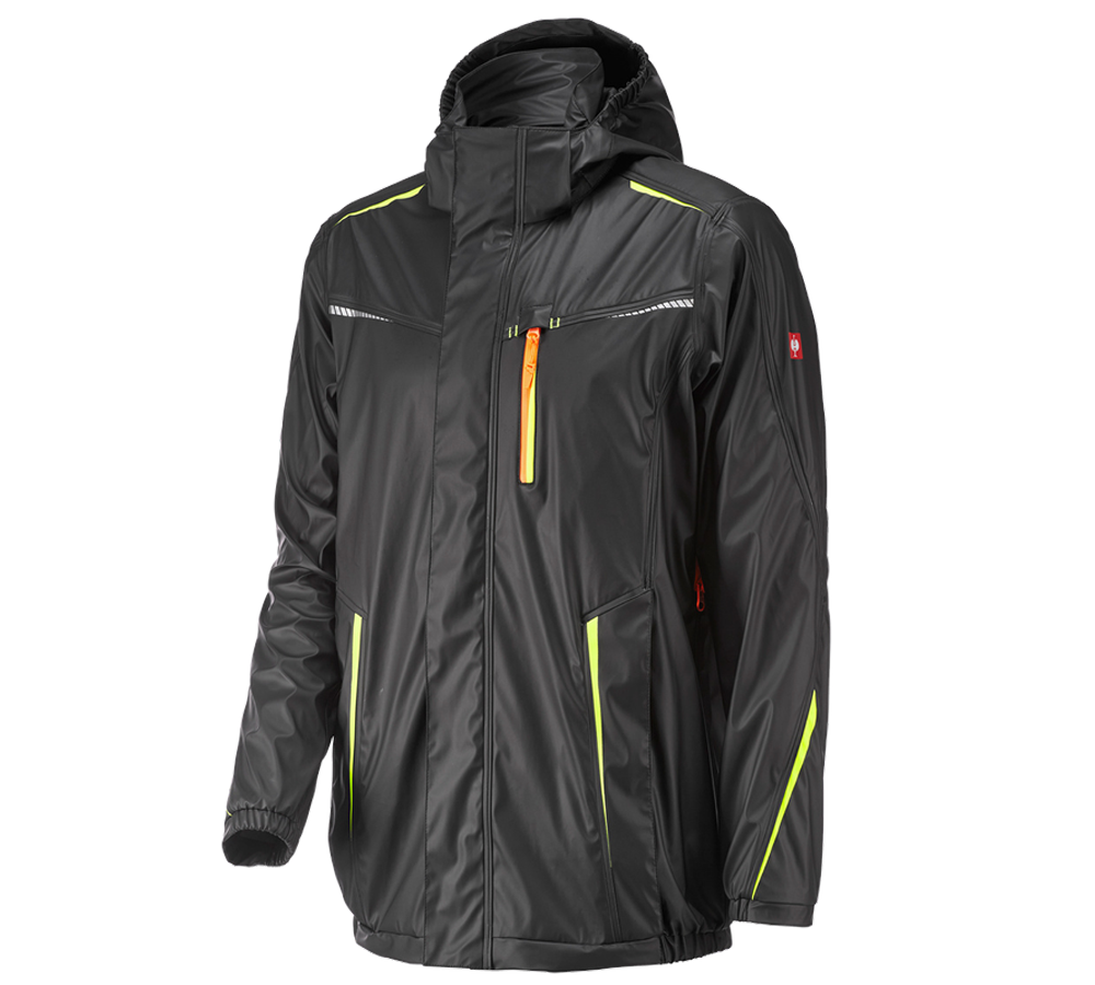 Work Jackets: Rain jacket e.s.motion 2020 superflex + black/high-vis yellow/high-vis orange