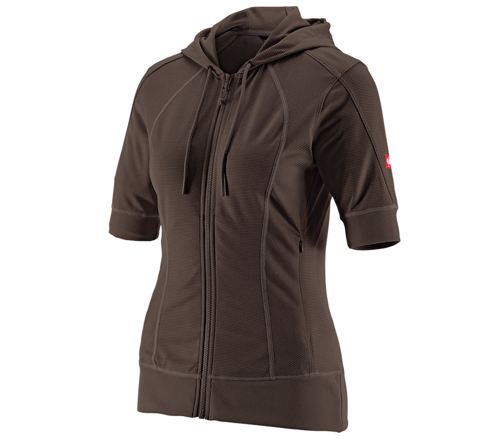 Work Jackets: e.s.Funct. hooded jacket stripe 3/4-sleeve,ladies' + chestnut