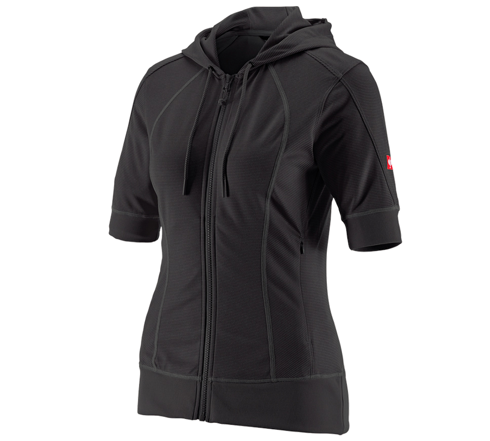 Work Jackets: e.s.Funct. hooded jacket stripe 3/4-sleeve,ladies + black