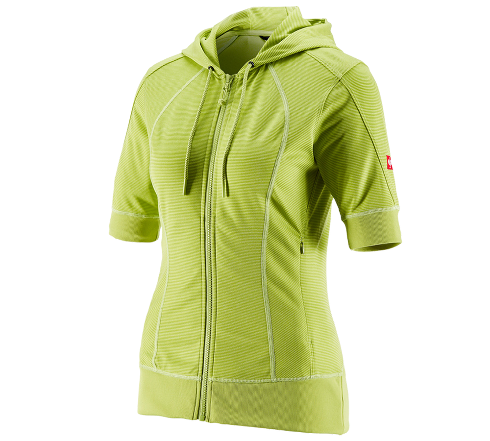 Work Jackets: e.s.Funct. hooded jacket stripe 3/4-sleeve,ladies' + maygreen