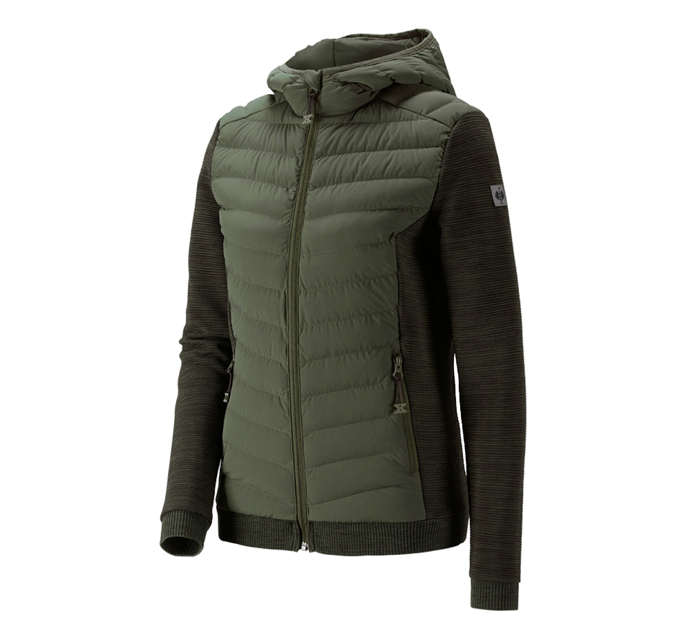 Work Jackets: Hybrid hooded knitted jacket e.s.motion ten,ladies + disguisegreen melange