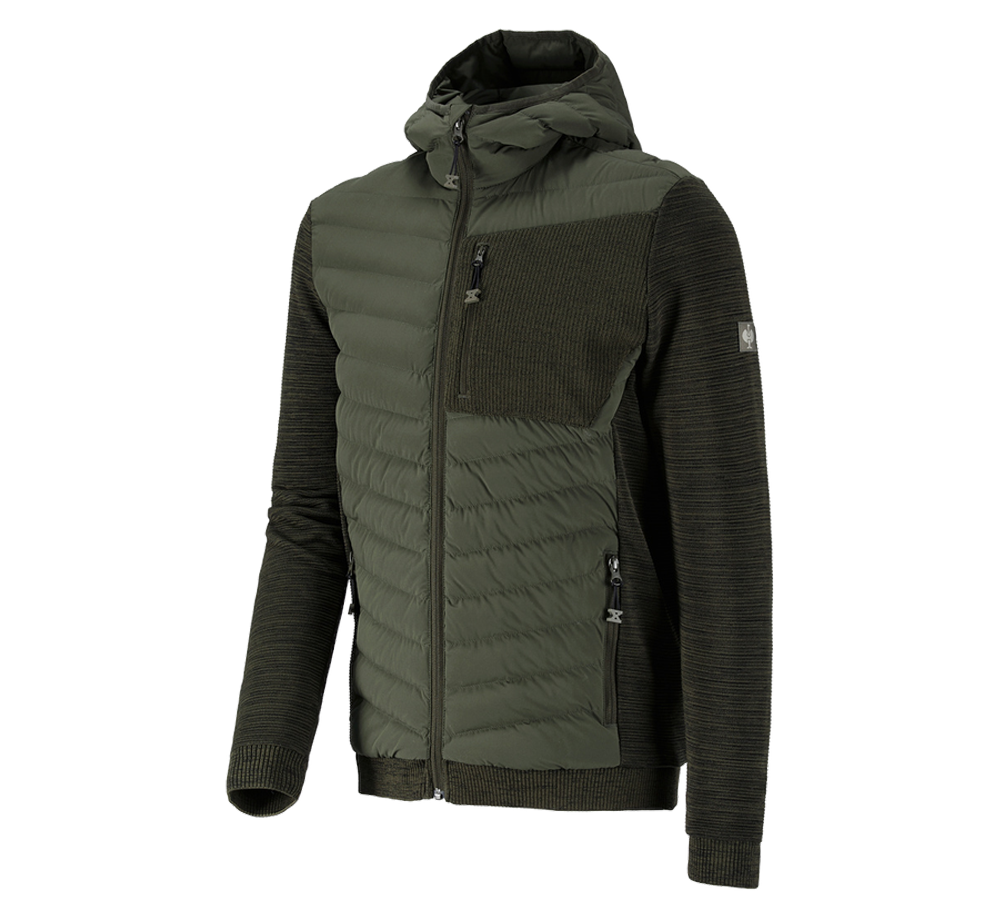 Work Jackets: Hybrid hooded knitted jacket e.s.motion ten + disguisegreen melange