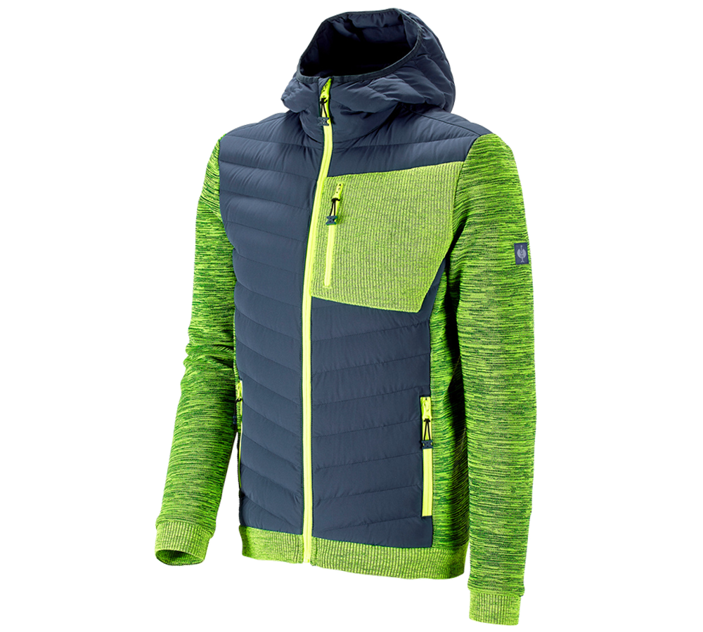 Work Jackets: Hybrid hooded knitted jacket e.s.motion ten + slateblue/high-vis yellow melange