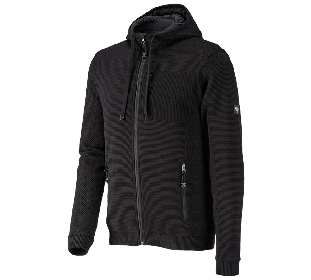 Work Jackets: Windbreaker hooded knitted jacket e.s.motion ten + black