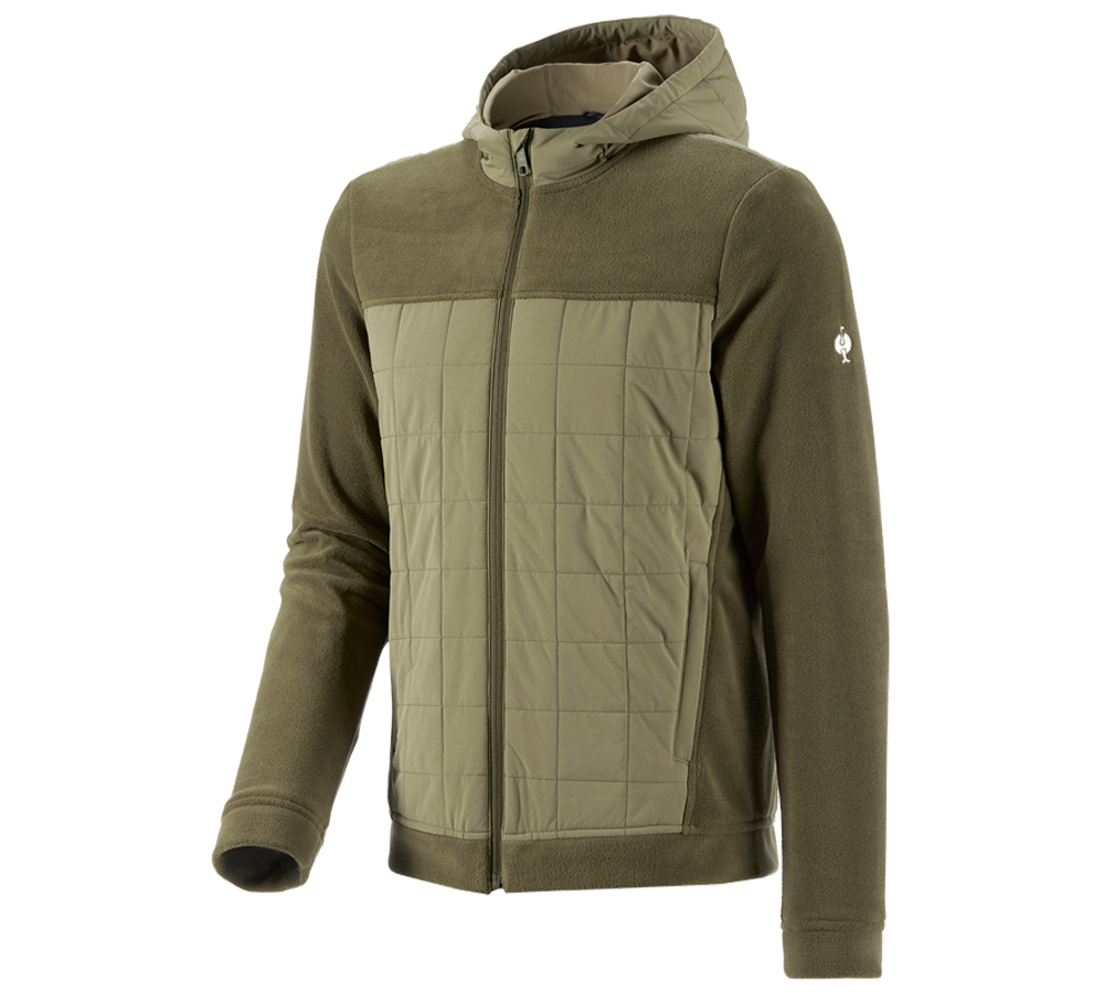 Work Jackets: Hybrid fleece hoody e.s.concrete + mudgreen/stipagreen
