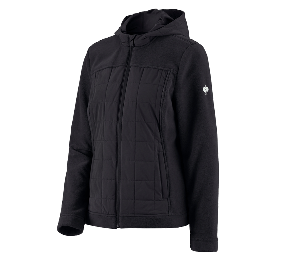 Work Jackets: Hybrid fleece hoody jacket e.s.concrete, ladies' + black