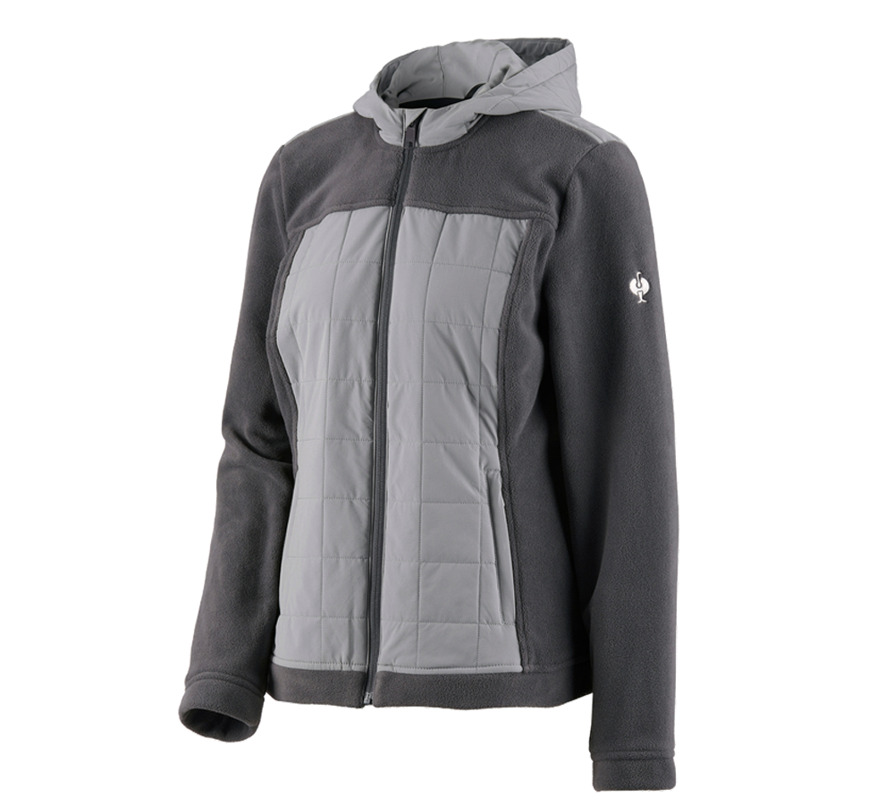 Work Jackets: Hybrid fleece hoody jacket e.s.concrete, ladies' + anthracite/pearlgrey